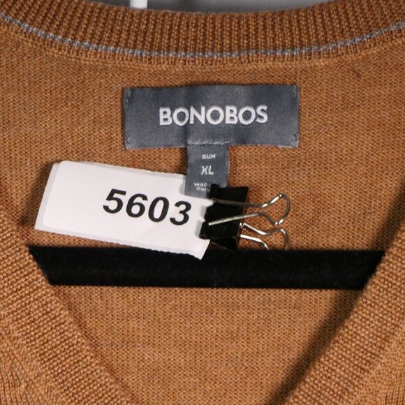 Bonobos Sweater Mens XL Brown 100% Merino Wool Holiday Ski V Neck Pullover Knit - Picture 7 of 7